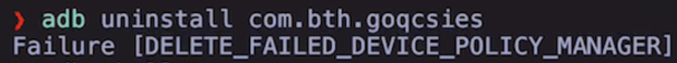 Unsuccessful attempt to uninstall a device admin app